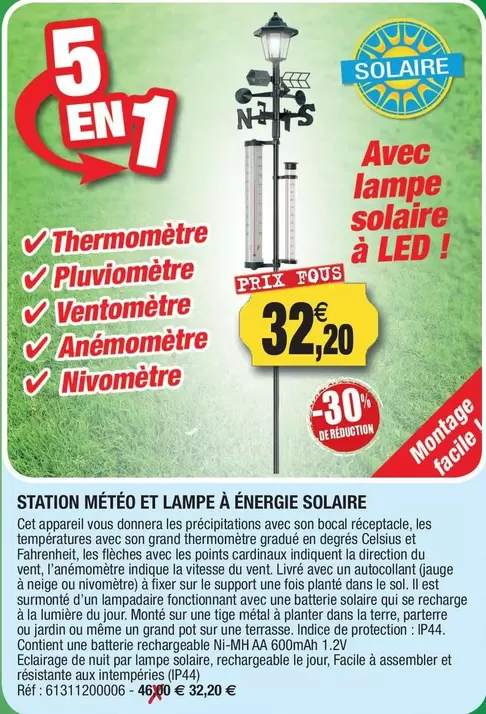 Nivomètre - Thermometre Pluviomètre Ventometre Anémomètre offre à 32,2€ sur Outiror