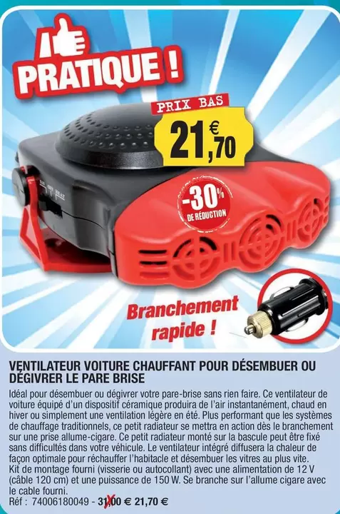 Ventilateur Voiture Chauffant Pour Désembuer Ou Déguivrer Le Pare Brise offre à 21,7€ sur Outiror