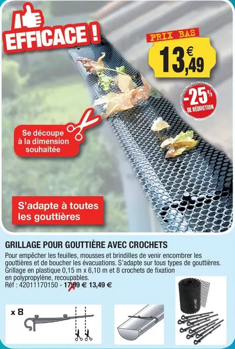 TOUS - Grillage Pour Gouttière Avec Crochets offre à 13,49€ sur Outiror