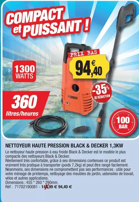 Black & Decker - Nettoyeur Haute Pression offre à 94,4€ sur Outiror