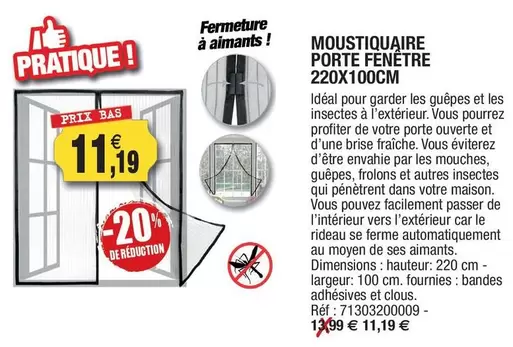 Moustiqueire Porte Fenêtre 220x100cm offre à 11,19€ sur Outiror