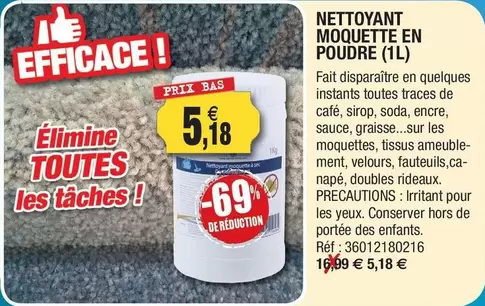 Nettoyant Moquette En Poudre offre à 5,18€ sur Outiror