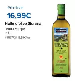 Kirkland - Huile D'olive Siurana offre à 16,99€ sur Costco