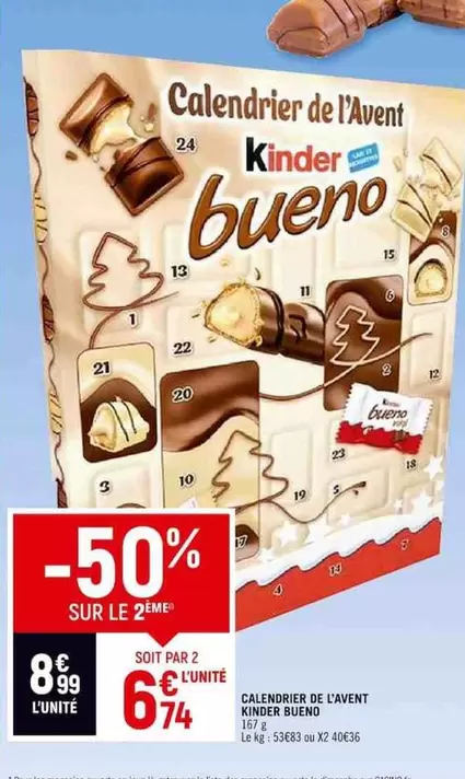 Avent - Calendrier De L'avent Kinder Bueno offre à 8,99€ sur Casino Shop