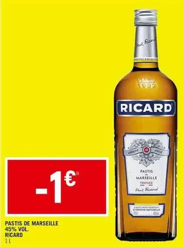 Ricard - Pastis De Marseille 45% Vol. offre à 1€ sur Casino Shop