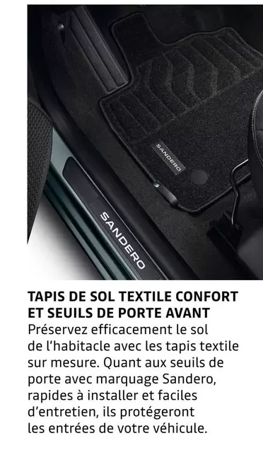 Tapis De Sol Textile Confort Et Seuils De Porte Avant offre sur Dacia