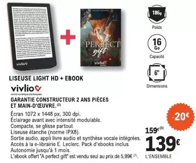 Écran - Liseuse Light Hd + Ebook Vivlio offre à 139€ sur E.Leclerc Espace Culturel