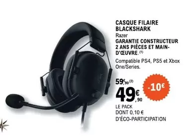 Razer - Casque Filaire Blackshark offre à 49,9€ sur E.Leclerc Espace Culturel