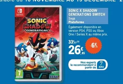 Nintendo - Sonic X Shadow Generations Switch offre sur E.Leclerc Espace Culturel