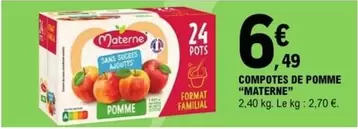 Materne - Compotes De Pomme offre à 6,49€ sur E.Leclerc