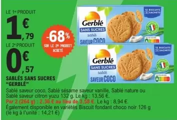 Gerblé - Sablés Sans Sucres offre à 1,79€ sur E.Leclerc