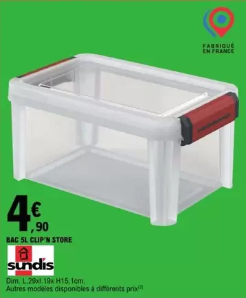 Sundis - Bac 5L Clip'n Store offre à 4,9€ sur E.Leclerc