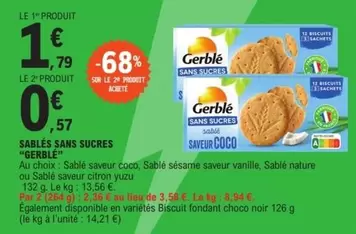 Gerblé - Sablés Sans Sucres offre à 1,79€ sur E.Leclerc