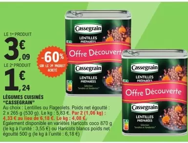 Cassegrain - Légumes Cuisinés offre à 3,09€ sur E.Leclerc