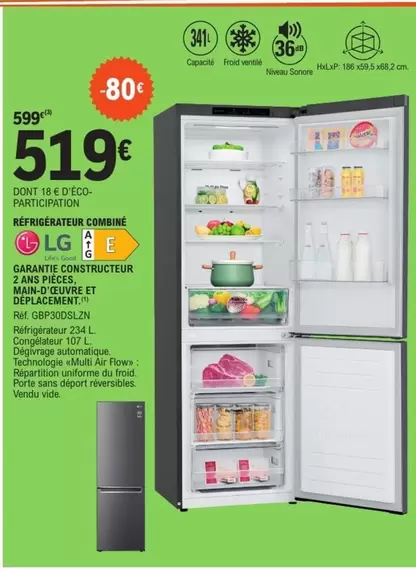 LG - Refrigerateur Combine offre à 519€ sur E.Leclerc