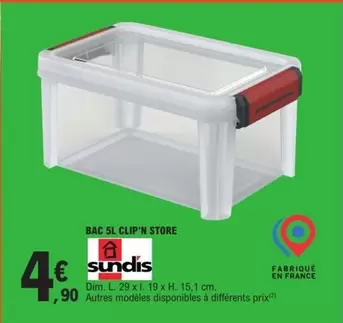 Sundis - Bac 5l Clip'n Store offre à 4,9€ sur E.Leclerc