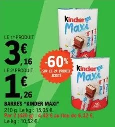 Kinder - Barres Maxi offre à 3,16€ sur E.Leclerc Express