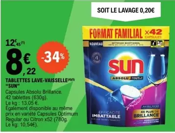 Sun - Tablettes Lave-Vaisselle offre à 8,22€ sur E.Leclerc Express