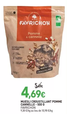 Favrichon - Muesli Croustillant Pomme Cannelle offre à 4,69€ sur NaturéO