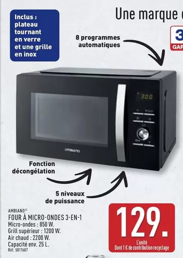 Ambiano - Four A Micro-Ondes 3-en-1 offre à 129€ sur Aldi