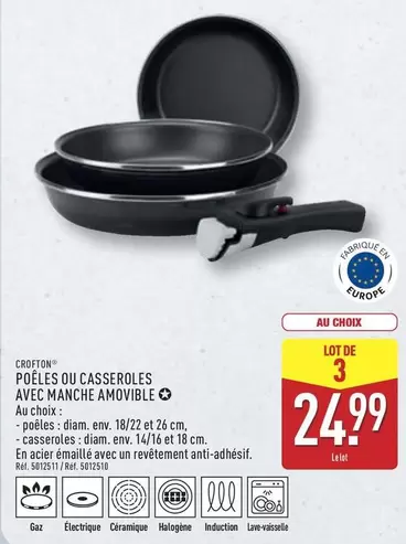 Crofton - Poleles Ou Casseroles Avec Manche Amovible offre à 24,99€ sur Aldi