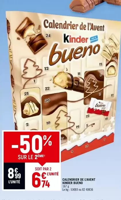 Avent - Calendrier De L'avent Kinder Bueno offre à 8,99€ sur Vival