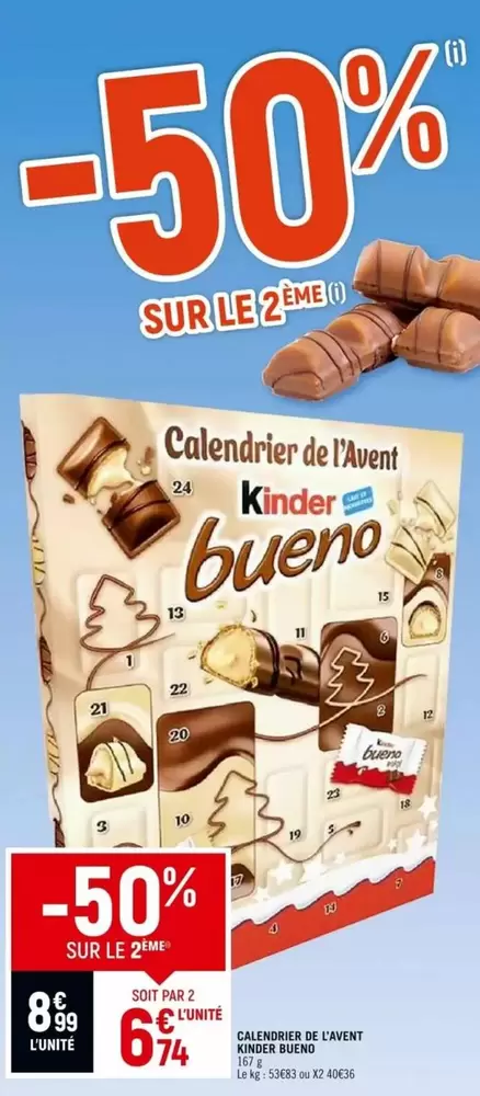 Avent - Calendrier De L'avent Kinder Bueno offre à 8,99€ sur Petit Casino