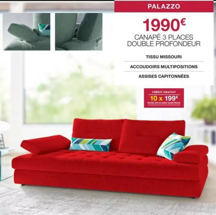 Canape 3 Places Double Proffondeur offre à 1990€ sur Cuir Center