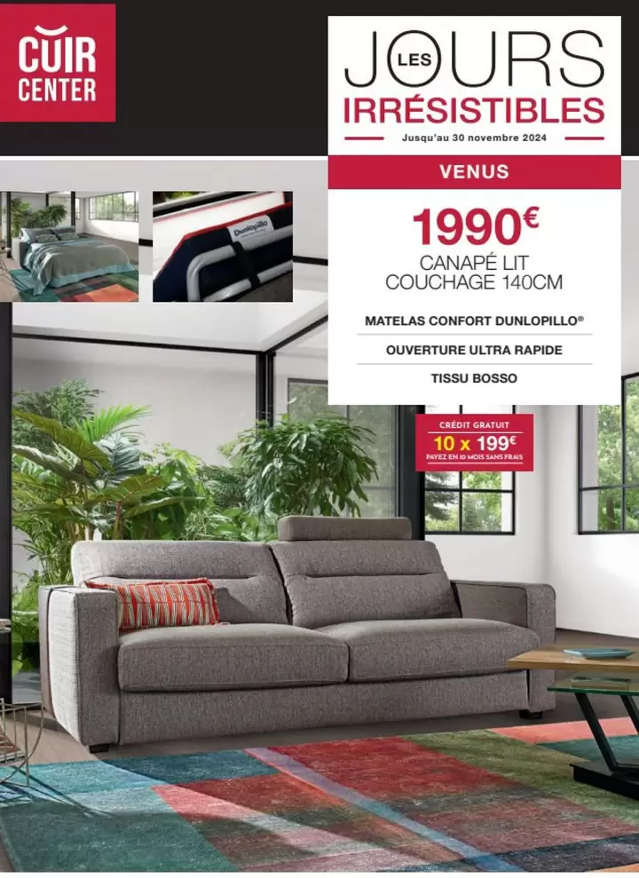 Dunlopillo - Canape Lit Couchage 140cm offre à 1990€ sur Cuir Center