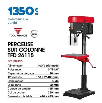 Perceuse Sur Colonne Tfd 26115 offre à 1350€ sur Master Pro