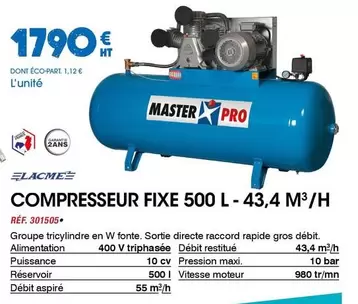 Compresseur Fixe 500 L-43.4 M3/h offre à 1790€ sur Master Pro