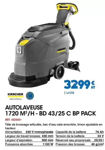 Kärcher - Autolaveuse 1720 M2/h-bd 43/25 C Bp Pack offre à 3299€ sur Master Pro