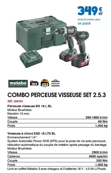 Combo Perceuse Visseuse Set 2.5.3 offre à 349€ sur Master Pro