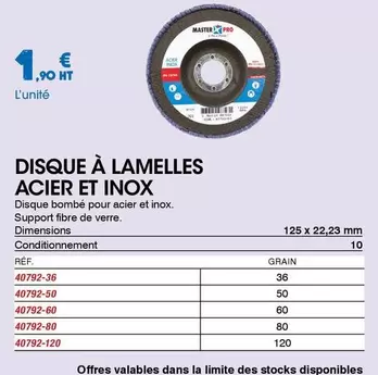 Materne - Disque À Lamelles Acier Et Inox offre à 1,9€ sur Master Pro