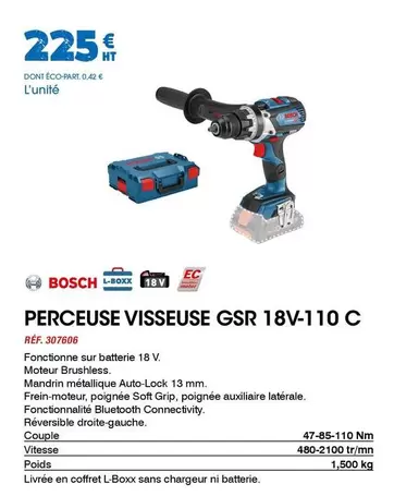 Bosch - Perceuse Visseuse Gsr 18v-110 C offre à 225€ sur Master Pro