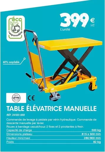 Table Élévatrice Manuelle offre à 399€ sur Master Pro