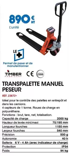 Brut - Transpalette Manuel Peseur offre à 890€ sur Master Pro