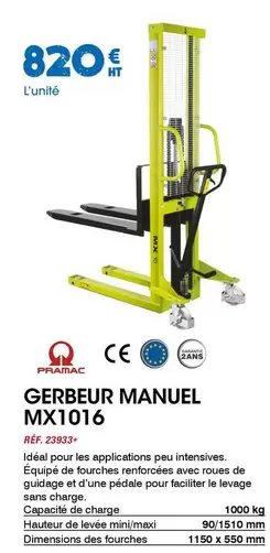 Gerbeur Manuel Mx1016 offre à 820€ sur Master Pro