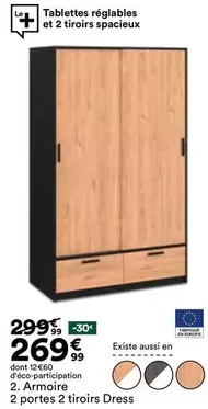 Armoire, 2 Portes 2 Tiroirs Dress offre à 269,99€ sur BUT