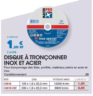 Dim - Disque À Tronconner Inox Et Acier offre à 1,2€ sur Master Pro