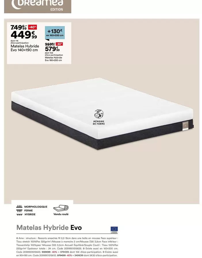 Matelas Hybride Evo