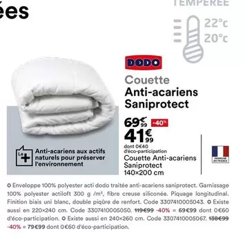 dodo - Couette Anti-acariens Saniprotect