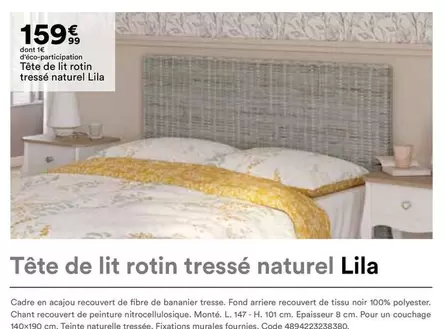 Tête De Lit Rotin Tressé Naturel Lila