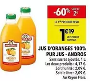 Andros - Jus D'oranges 100% Pur Jus offre à 2,98€ sur Supeco