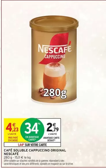 Nescafé - Café Soluble Cappuccino Original offre à 2,79€ sur Intermarché Express