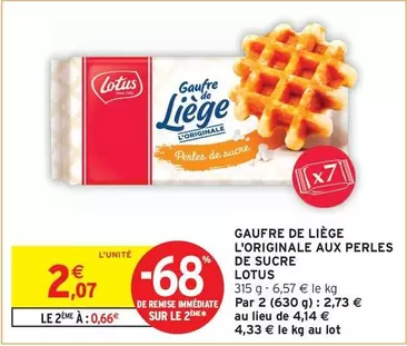 Lotus - Gaufre De Liege L'originale Aux Perles De Sucre offre à 2,07€ sur Intermarché Express