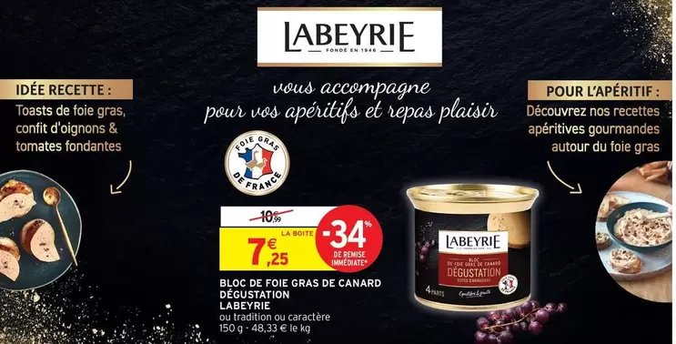 Labeyrie - Bloc De Foie Gras De Canard Aperitifs offre à 7,25€ sur Intermarché Express