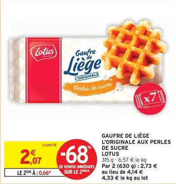 Lotus - Gaufre De Liege L'Originale Aux Perles De Sucre offre à 2,07€ sur Intermarché Express