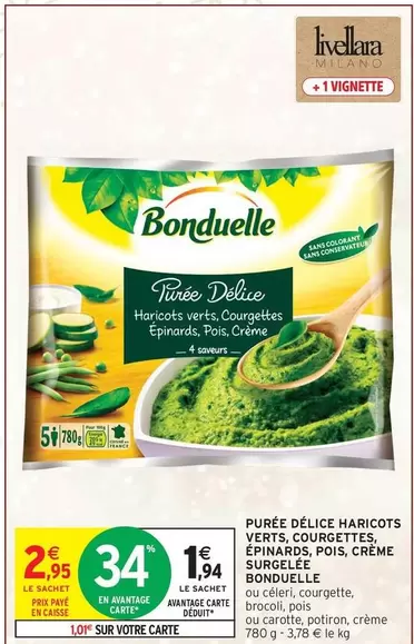 Bonduelle - Purée Délice Haricots Verts, Courgettes, Épinards, Poits, Crème Surgelé offre à 2,95€ sur Intermarché Contact