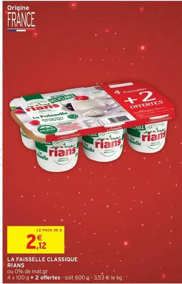 Rians - La Faisselle Classique offre à 2,12€ sur Intermarché Contact